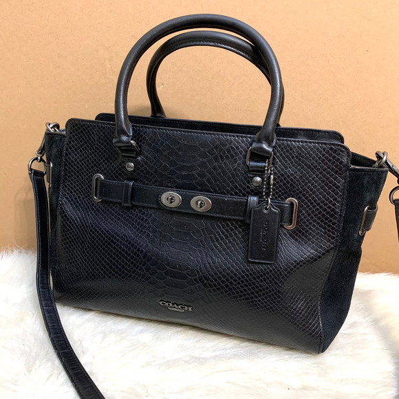 COACH Rare BLAKE CarryAll Black Exotic Python Embossed Leather & Suede F35678 - Picture 12 of 16